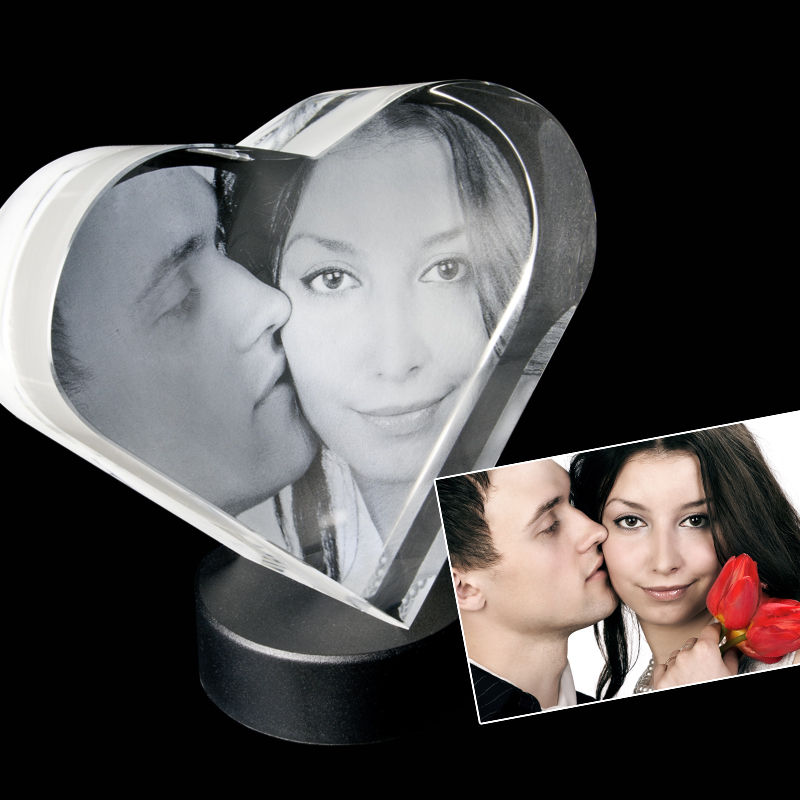 2D Foto im Glasherz mit LED-Sockel