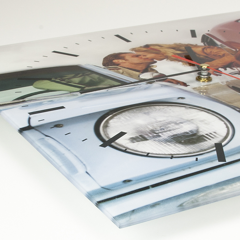 Contento farbiges Foto auf Glas-Wanduhr